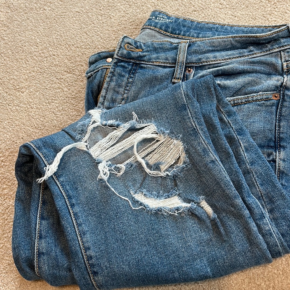 Old Navy O.G. straight jeans with distressing. Worn once.